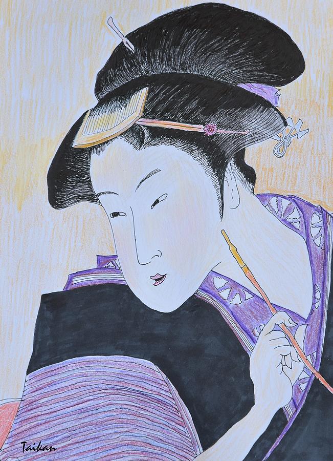Portrait Drawing - Ukiyo-e Beauty by Taikan Nishimoto