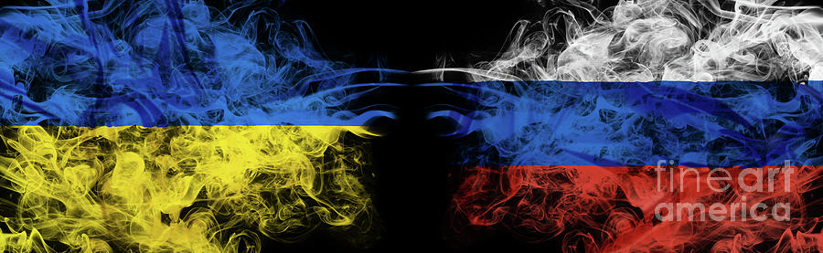 Ukraine and Russia war with smoky flags Photograph by Benny Marty ...