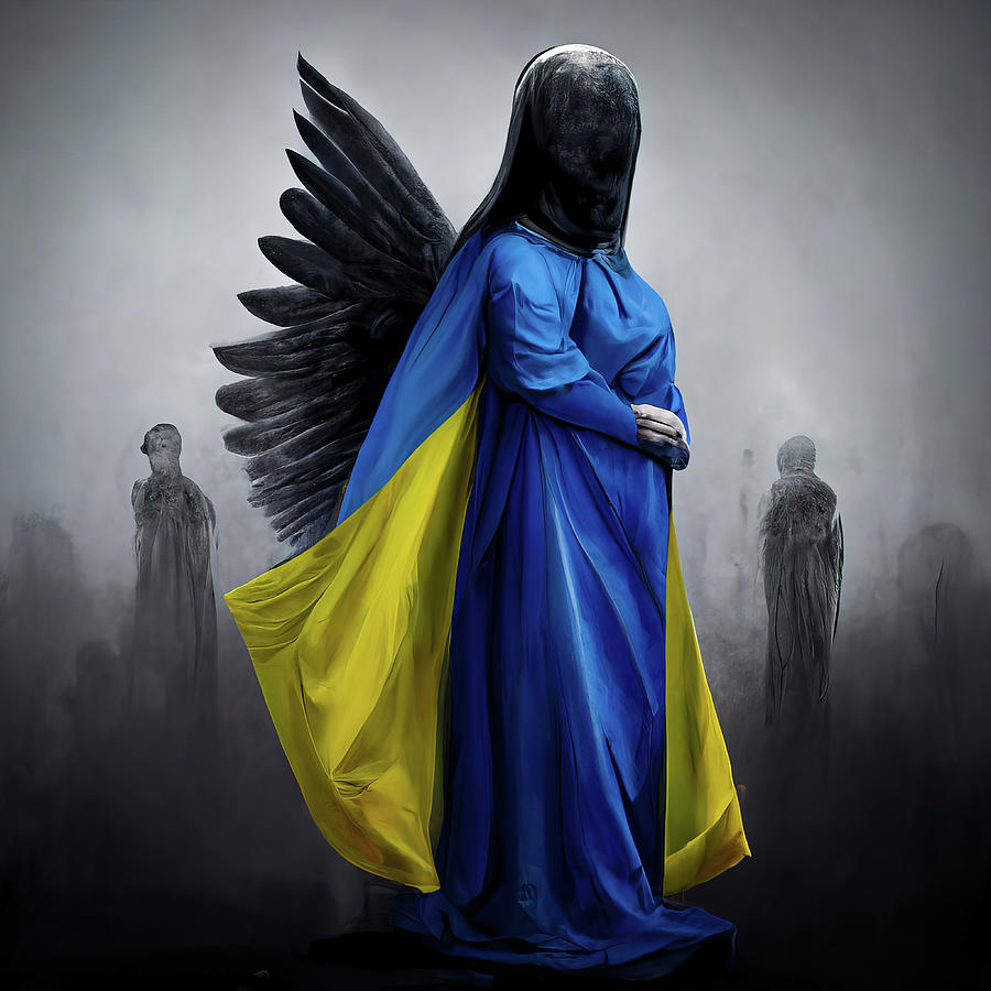 Ukraine Angel 01 Black Wings Digital Art by Matthias Hauser