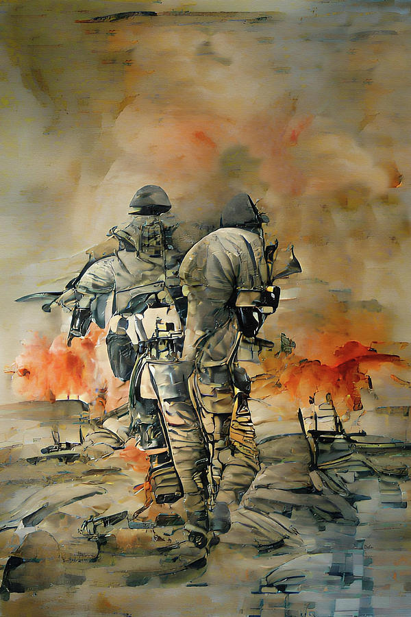 Ukraine Warriors Abstract Watercolor Painting by David Dehner