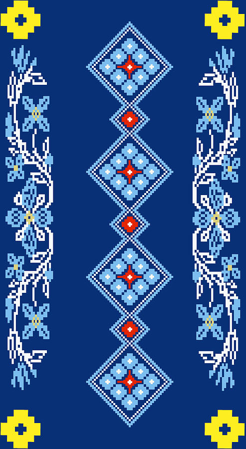 Ukrainian Embroidery In Blue Digital Art