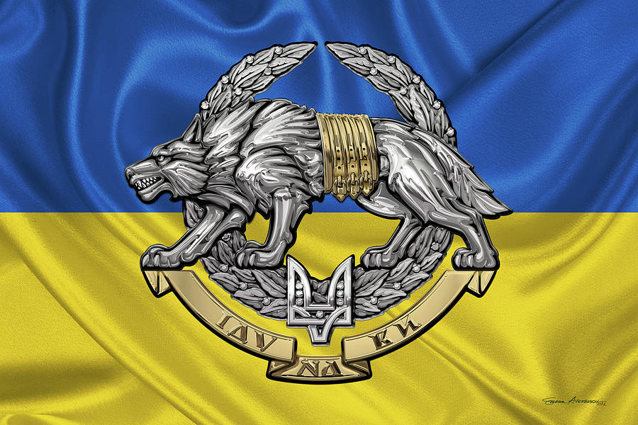 Ukrainian Special Operations Forces - SSO Emblem over Flag of Ukraine Digital Art by Serge Averbukh