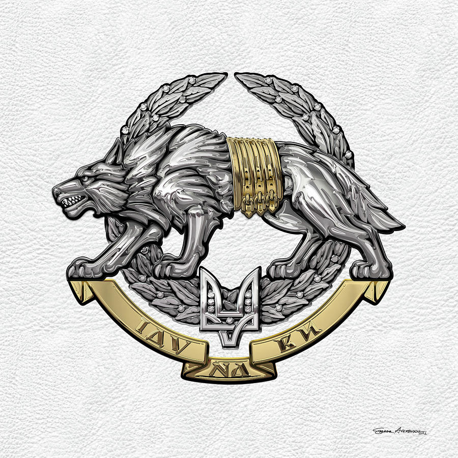 Ukrainian Special Operations Forces - SSO Emblem over White Leather Digital Art by Serge Averbukh