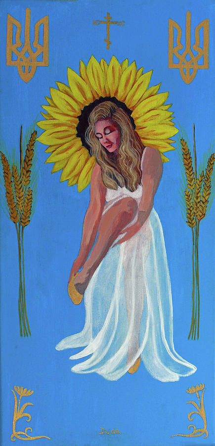 Ukranian Sunflower Gold Painting by Susan Duda