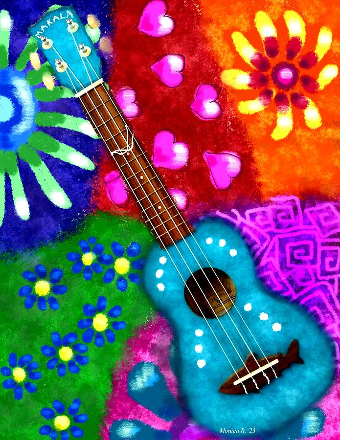 Ukulele with Colorful Background Painting by Monica Resinger