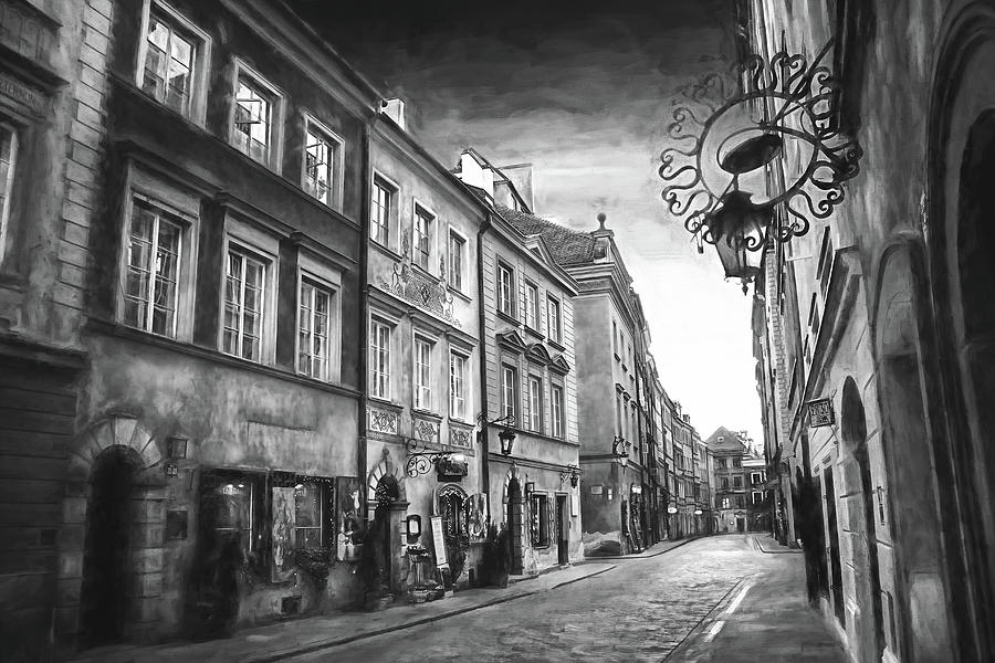 Ulica Piwna Warsaw Old Town Black And White Photograph