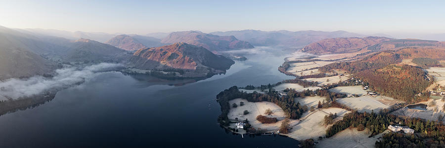 Ullswater lake sunrise aerial lake district Photograph by Sonny Ryse