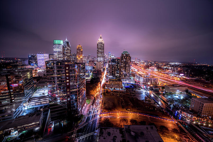 Ultra Wide Angle Long Exposure Night In Downtown Atlanta Photograph