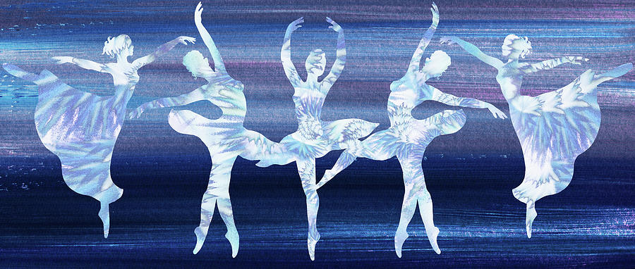Ultramarine Blue Indigo Dancing Ballerinas Silhouette  Painting by Irina Sztukowski