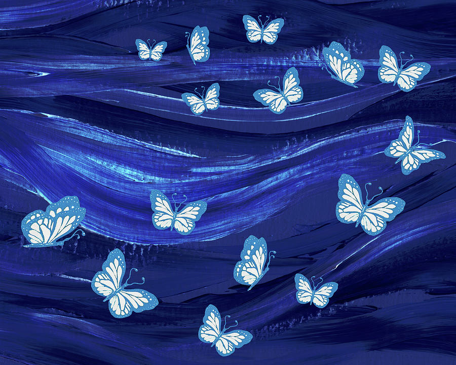 Ultramarine Blue Sky And Butterflies Watercolor Painting  Painting by Irina Sztukowski