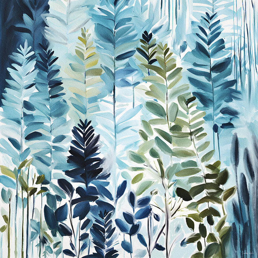 Ultramarine Leaves- Art by Linda Woods Mixed Media by Linda Woods