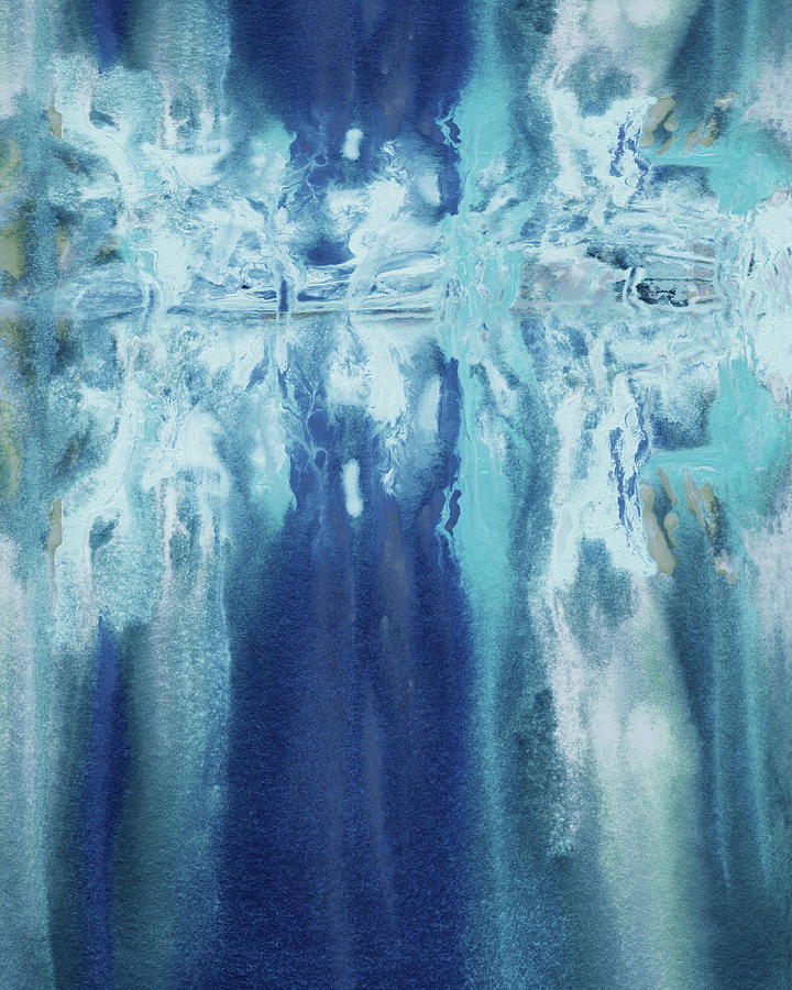 Ultramarine Teal Lake Reflections Abstract Watercolor  Painting by Irina Sztukowski
