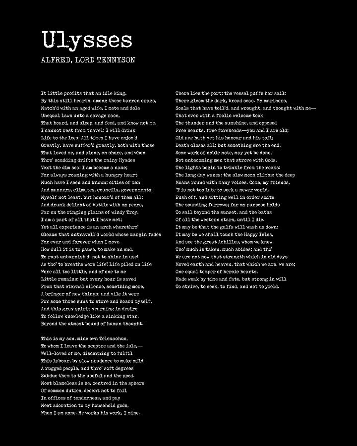 Ulysses - Alfred Lord Tennyson Poem - Literature - Typewriter Print - Black Digital Art