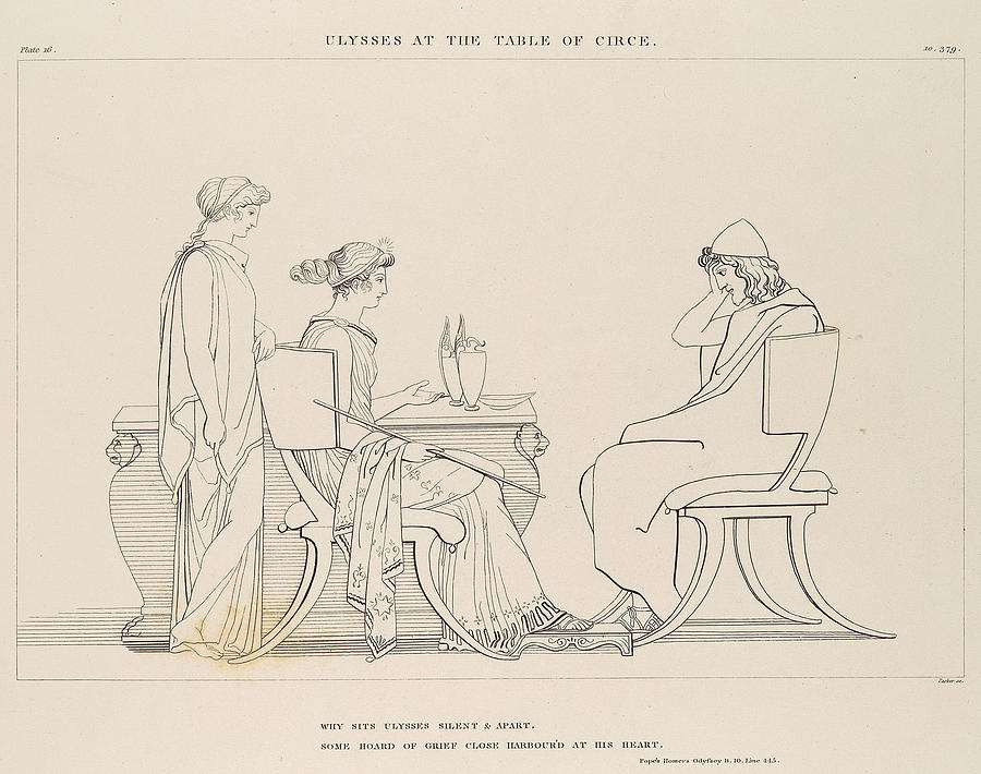 Ulysses at the Table of Circe Drawing by After John Flaxman