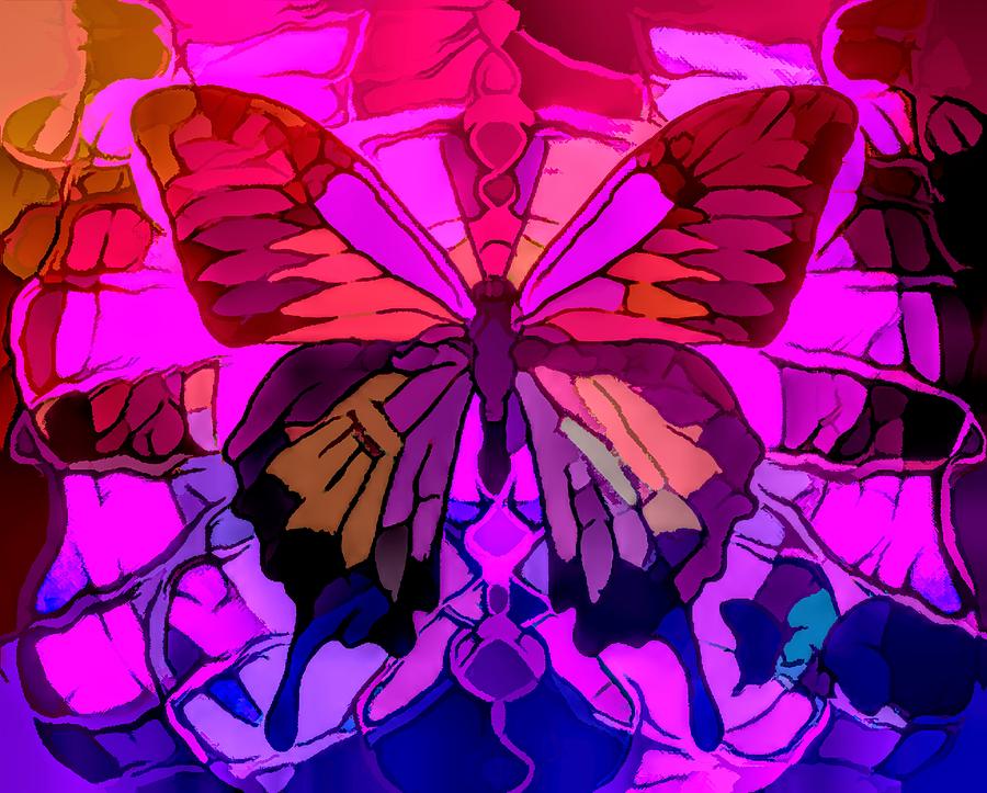 Ulysses Butterfly Purple n Pink Patterns Drawing by Joan Stratton