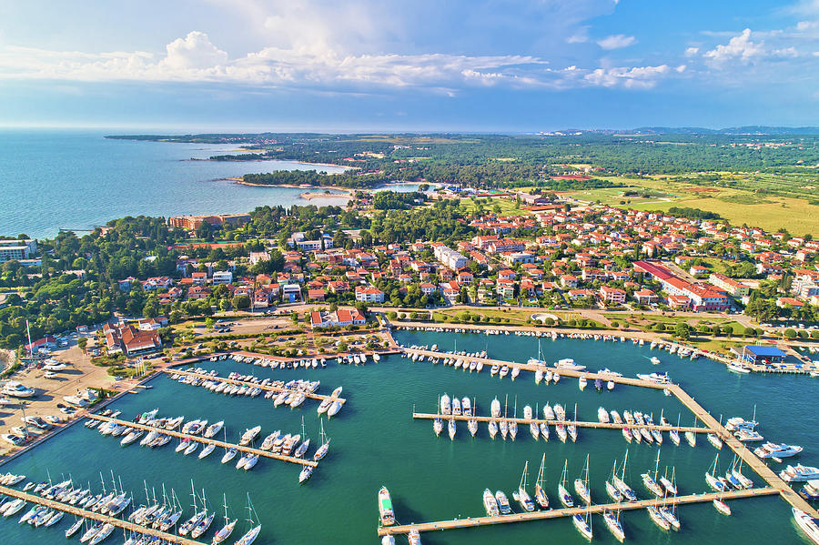 Umag. Aerial view of sailing marina and beautiful coastlne in Um Photograph by Brch Photography
