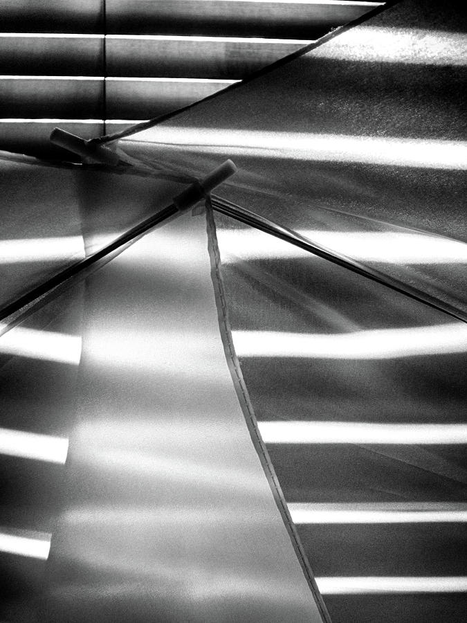 Umbrella Abstract and Blinds BW 090623 Photograph by Mary Bedy