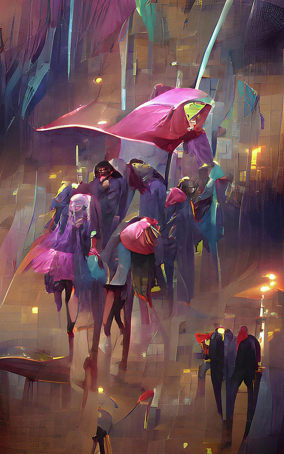 Umbrella Abstract Rain Day Mixed Media by Georgiana Romanovna