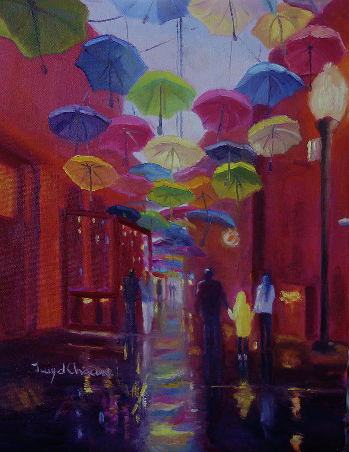 Umbrella Alley After The Rain Painting by Terry Chacon
