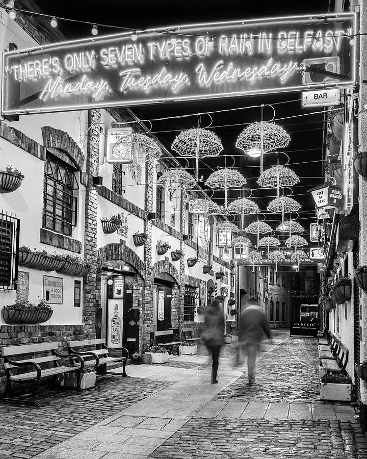 Architecture Photograph - Umbrella Alley - Belfast - Black and White by Barry O Carroll