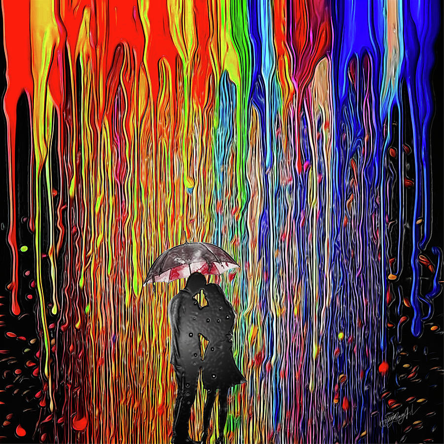 Umbrella Couple and Melted Crayon Rain  Digital Art by OLena Art by Lena Owens - Vibrant DESIGN