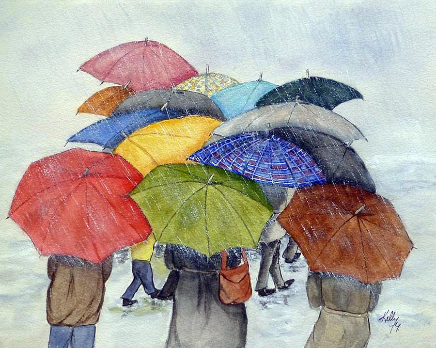 Umbrella Huddle Two Painting by Kelly Mills