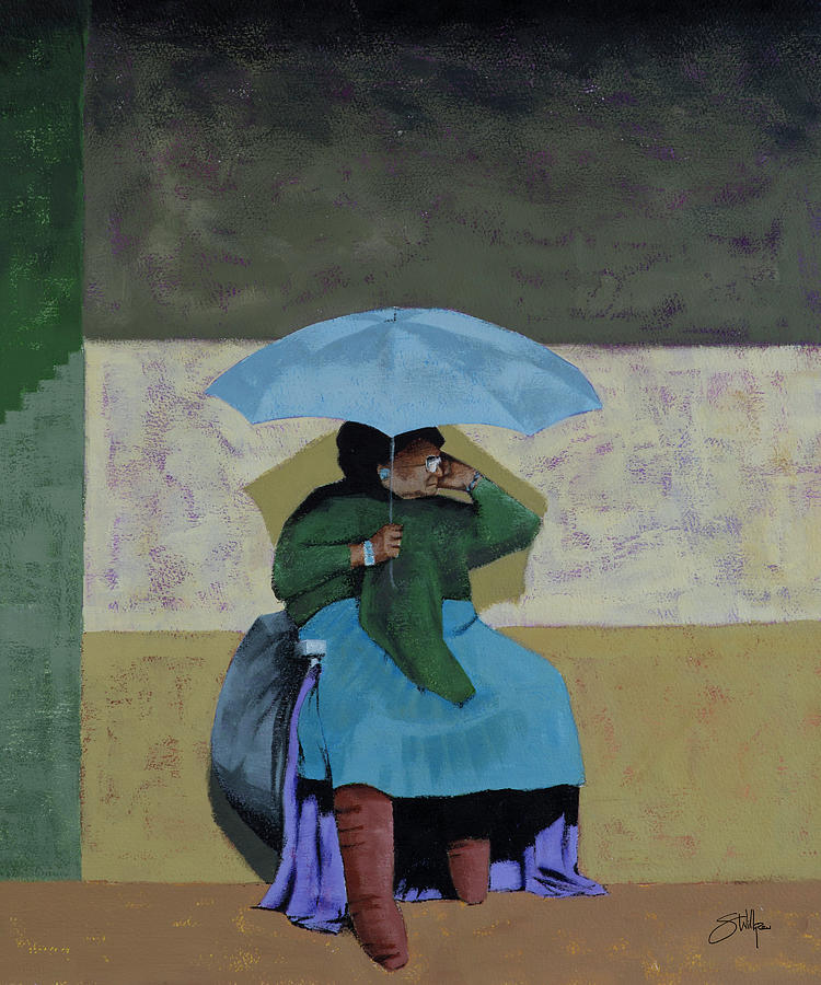 Umbrella lady Painting by Steve Willgren