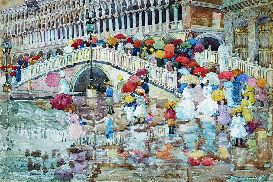 Umbrellas in the Rain by Maurice Prendergast 1899 Painting by Maurice Brazil Prendergast