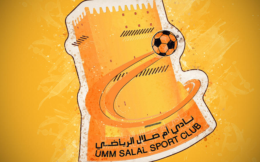 Umm Salal Sc 4k Qatari Football Team Qatar Stars League Q League Emblem Orange Background Grunge Sty Digital Art By Phelp Shawkins