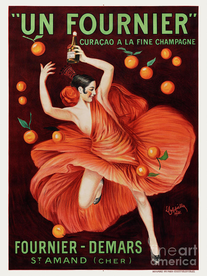Un Fournier Curacao A La Fine Champagne France Vintage Poster 1921 Drawing