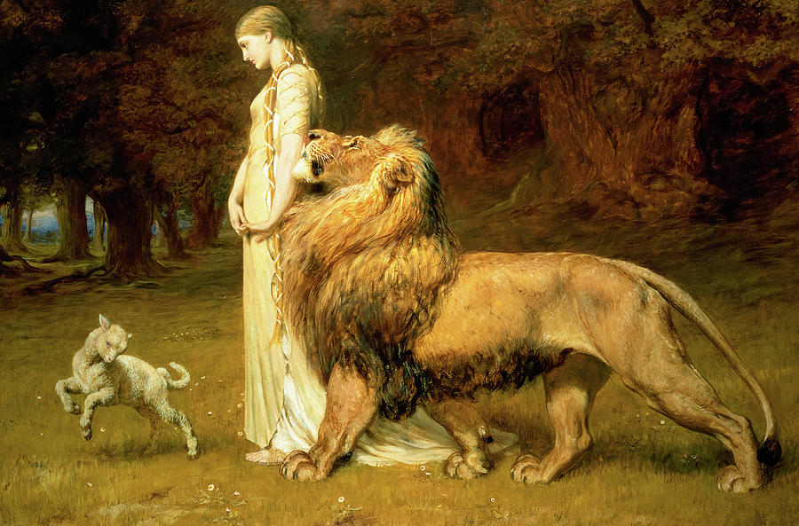 Briton Riviere Painting - Una And Lion From Spensers Faerie Queene, 1880 by Briton Riviere