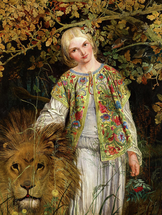 William Bell Scott Painting - Una and the Lion by William Bell Scott