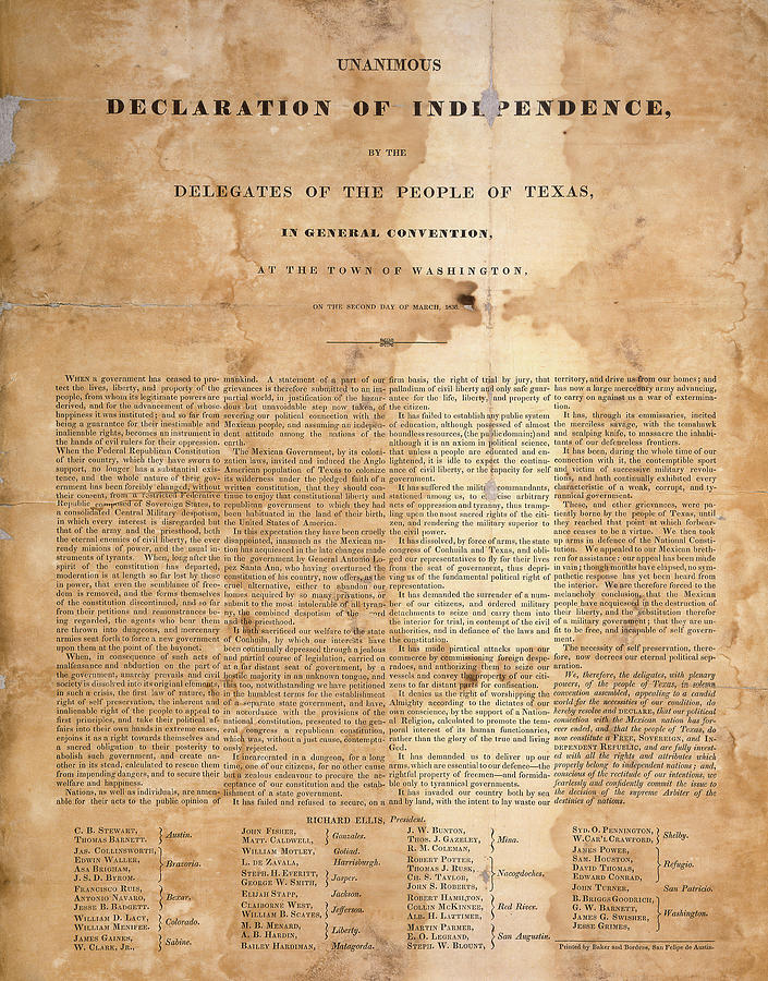 Unanimous TEXAS DECLARATION of INDEPENDENCE 1836 Photograph by Daniel ...