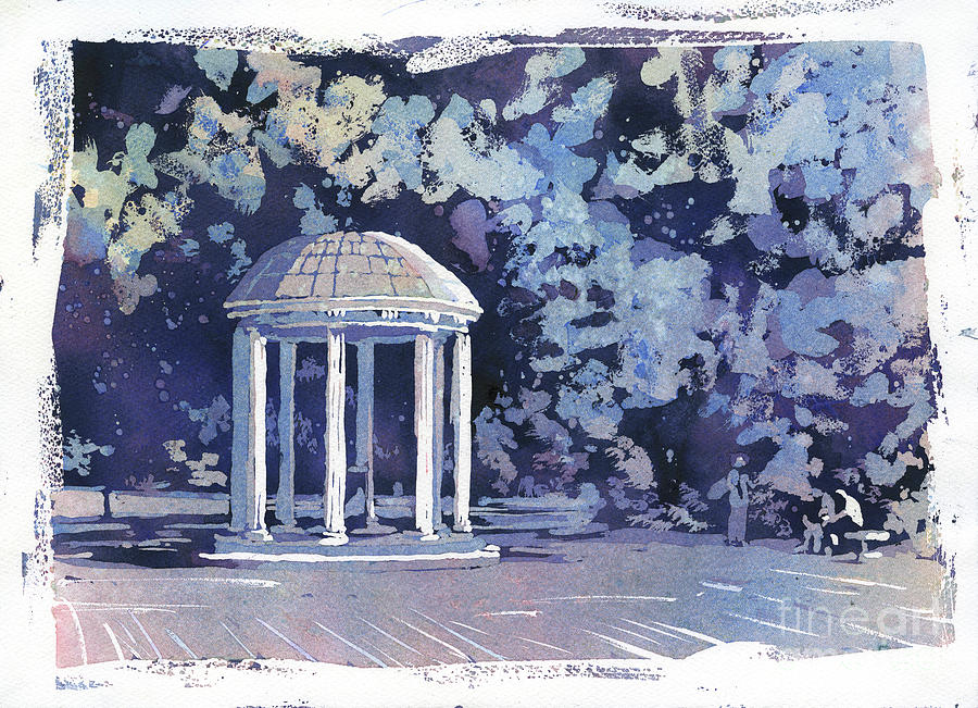 Transparent Watercolor Painting - UNC Old Well VI by Ryan Fox