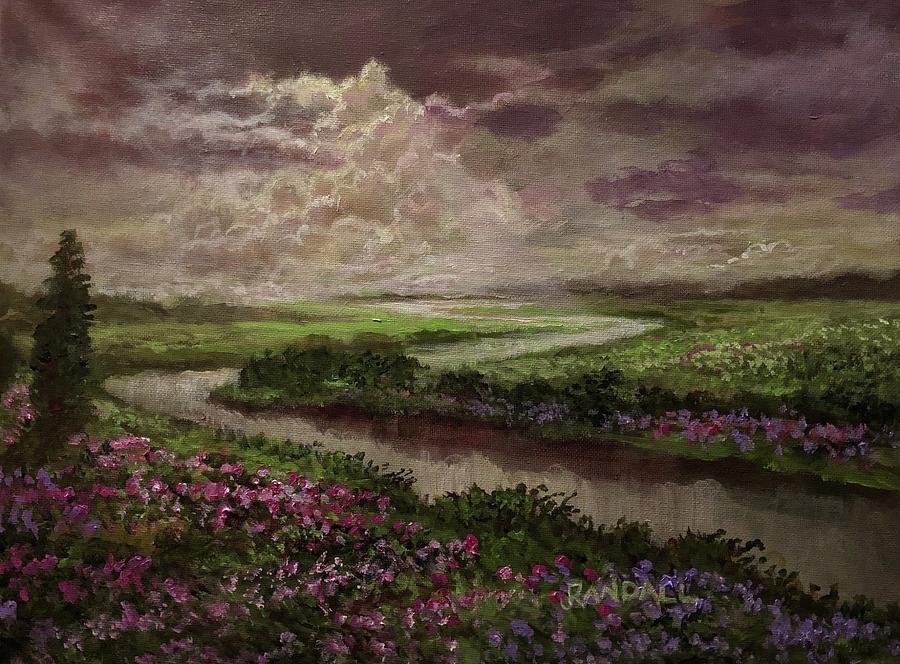 Under A Mauve Sky.  Landscape Lifts Upward. Painting by Rand Burns