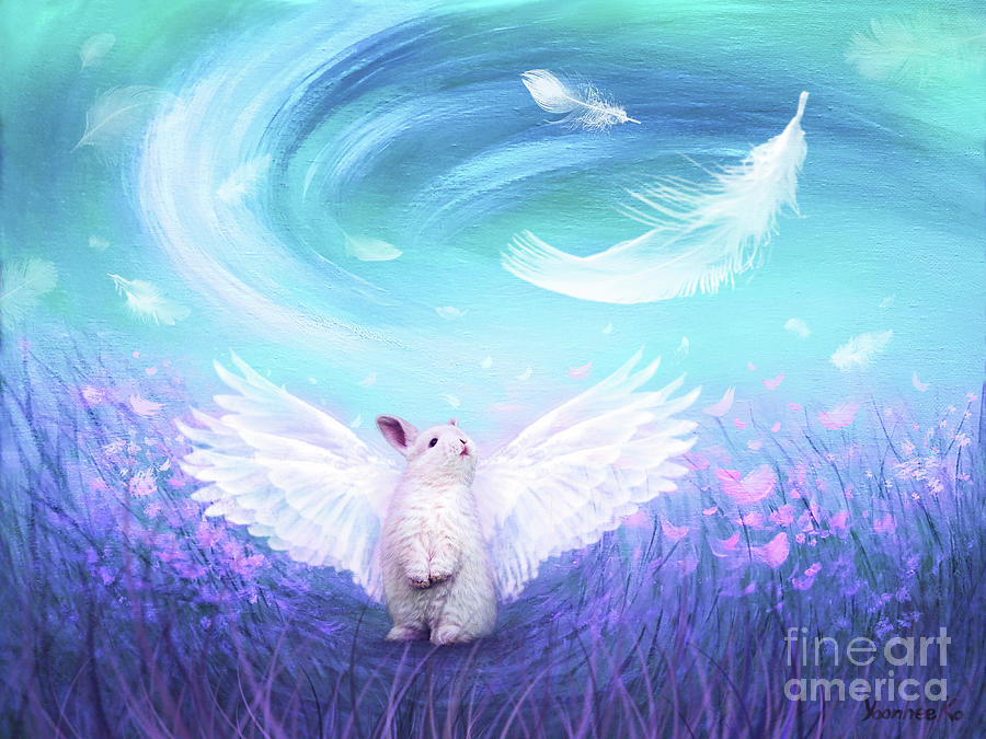 Under His Wings - Blue Painting by Yoonhee Ko