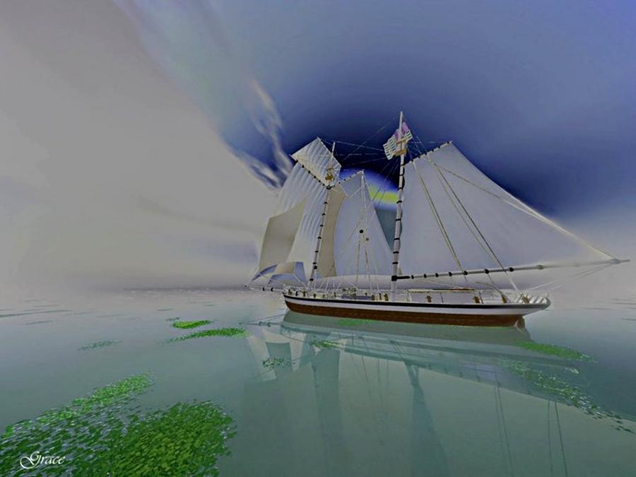 Sailboat Digital Art - Under Pastel Skies by Julie Grace