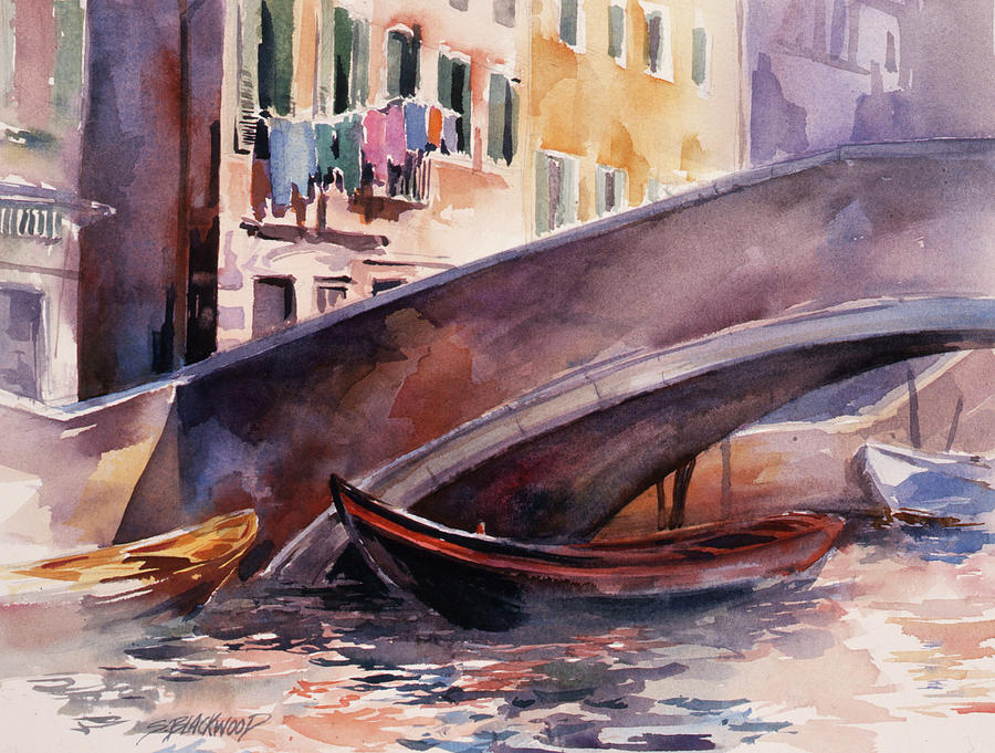 Boat Painting - Under the Bridge, Venice, Italy by Susan Blackwood