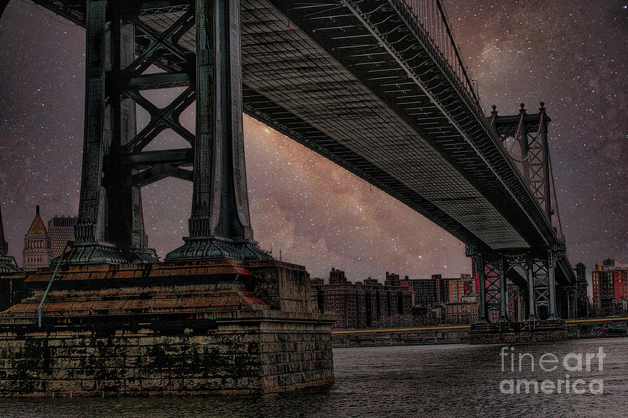 Under the Brooklyn Bridge Galaxy Skies  Photograph by Chuck Kuhn