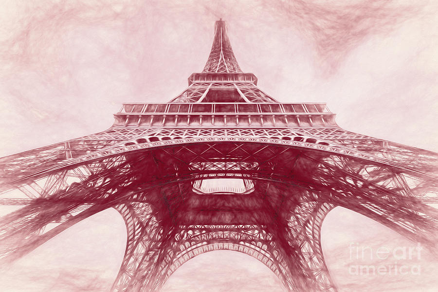 Eiffel Tower Photograph - Under The Eiffel Tower, Paris, Red Sketch by Liesl Walsh