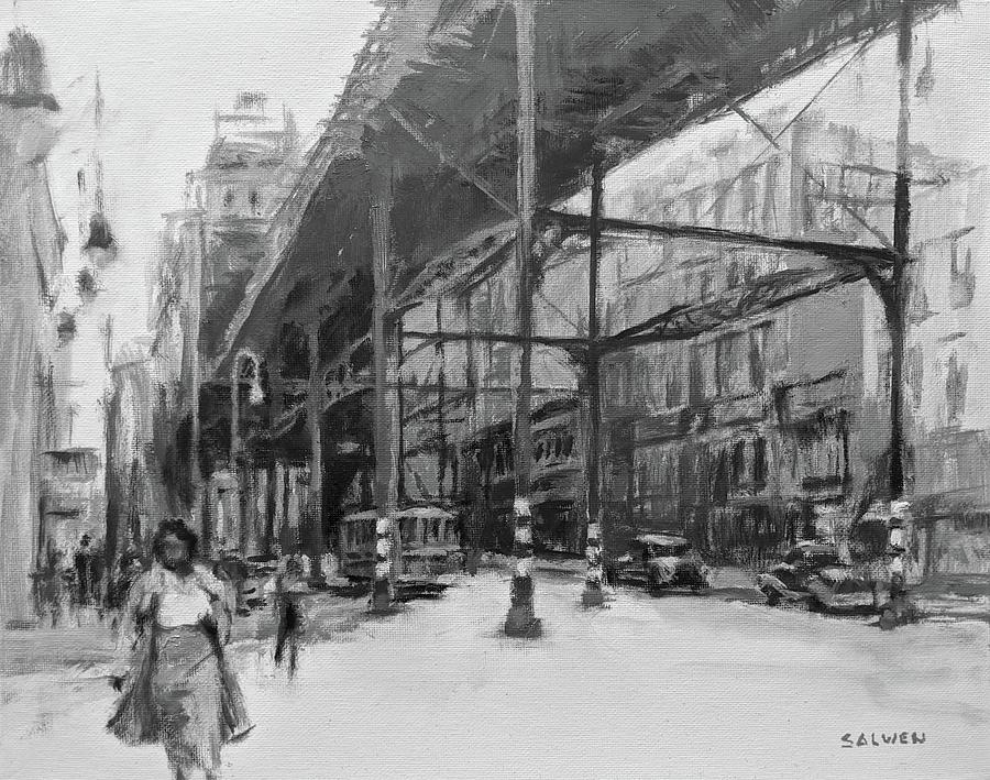 Under the El, Columbus Avenue, 1934 Painting by Peter Salwen