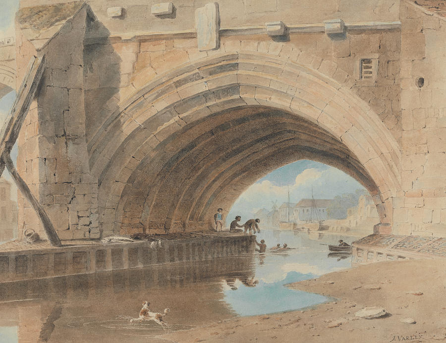 Under the Ouse Bridge, Bathing Drawing by John Varley