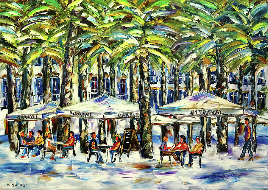 Under The Palm Trees Of Barcelona Painting by Mirek Kuzniar