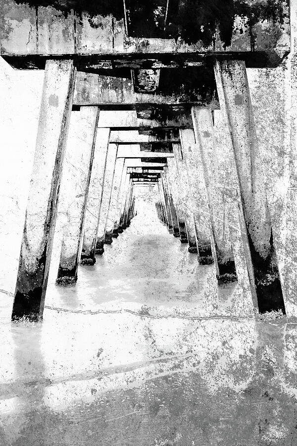 Under The Pier Black And White Art Painting by Sharon Cummings Under The Pier Black And White Art Painting by Sharon Cummings