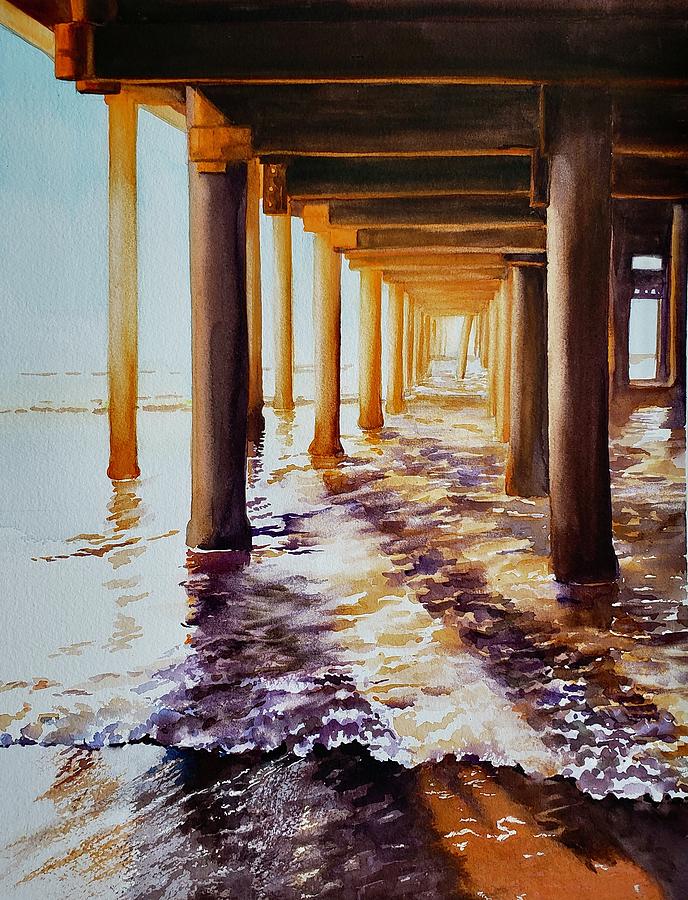 Under the Pier watercolor Painting by Carolyn Emerson