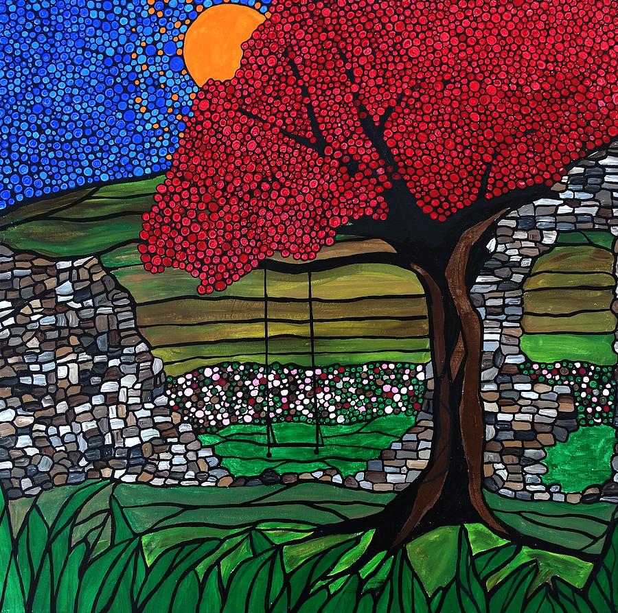 Under The Red Tree Painting