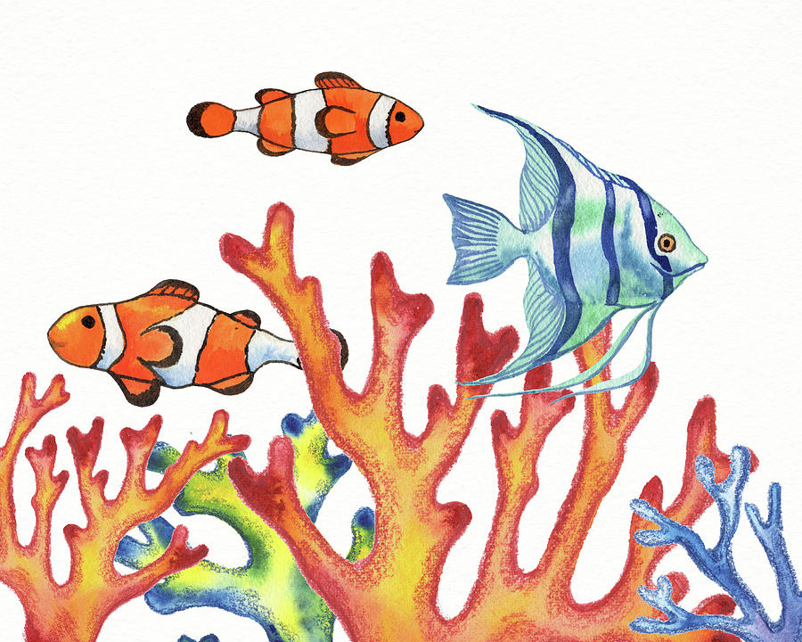 Under The Sea Clownfish and Angelfish Painting by Irina Sztukowski