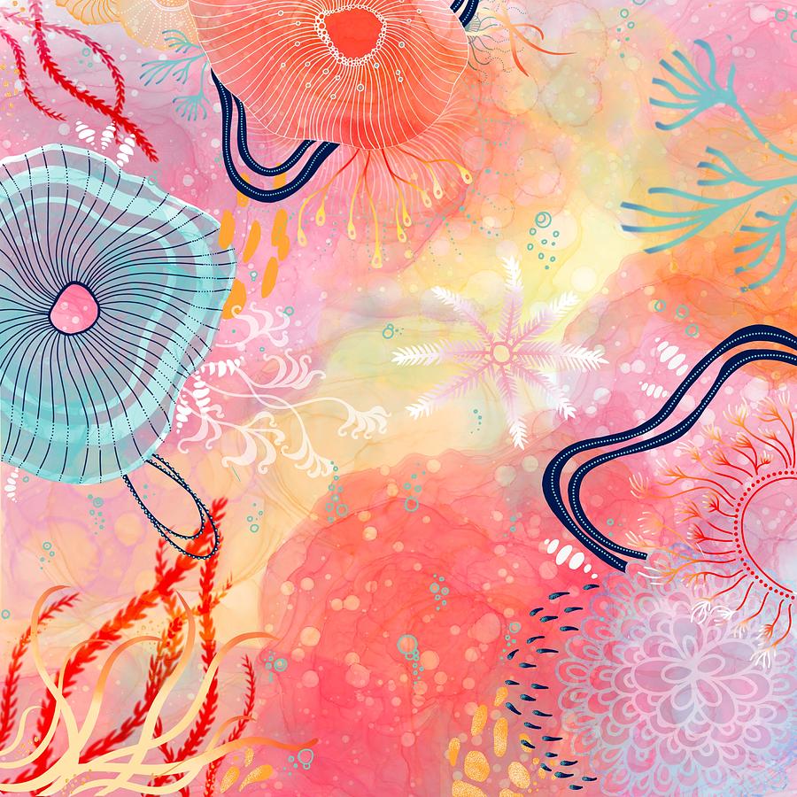 Under the Sea Coral Reef Abstract Painting Painting by Joanne Grant