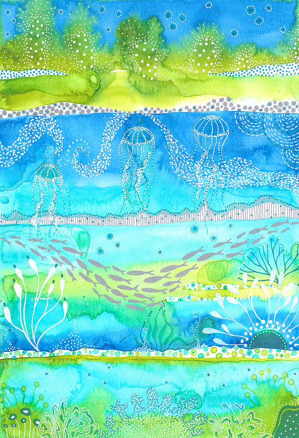 Under the Sea Coral Reef Abstract Painting, Morning Painting by Joanne Grant