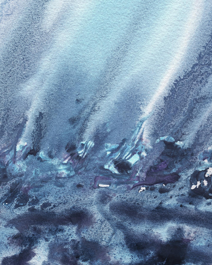 Under The Sea Deep Blue Abstract Watercolor  Painting by Irina Sztukowski